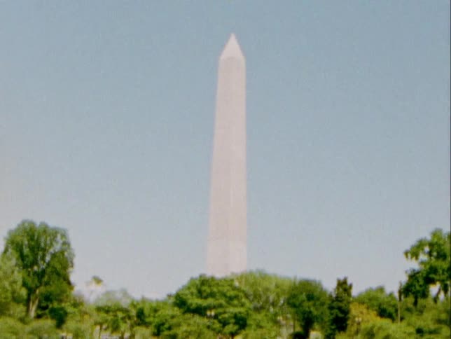 A large tower behind trees