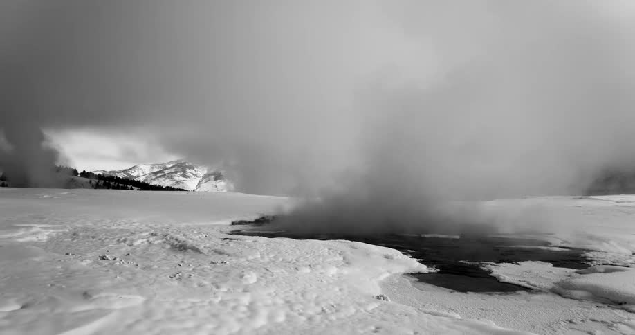The steam rises from the small pool on the ice