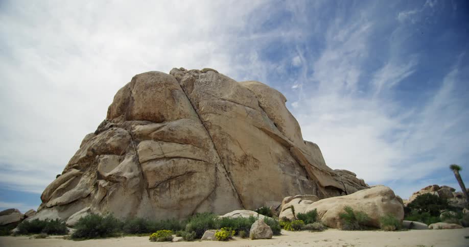 Large rock sits under a blue sky
