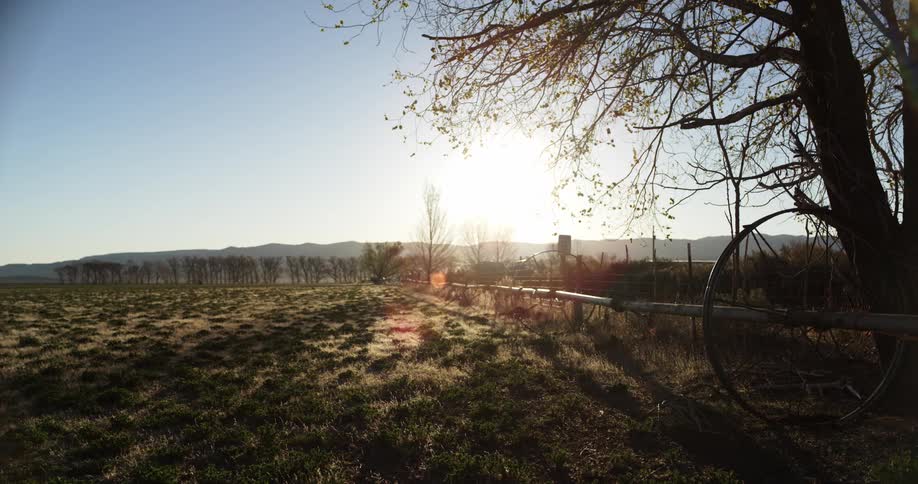 The sun is setting in the countryside