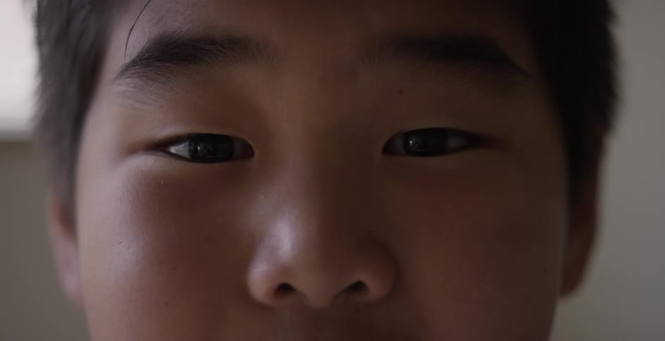 A young asian boy looks into the camera