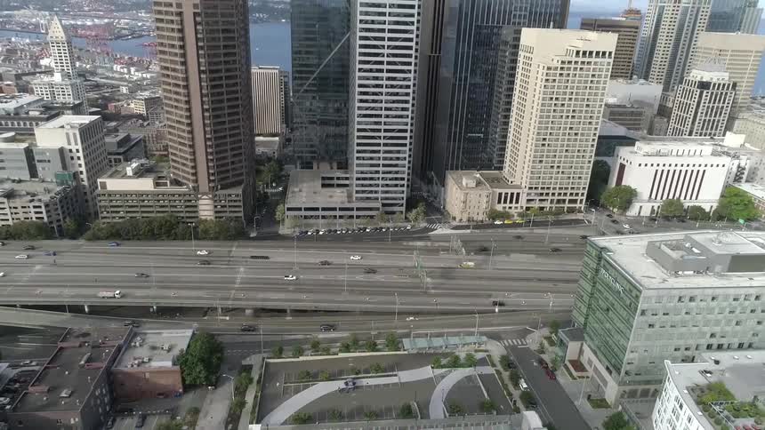 Freeway and city skyline