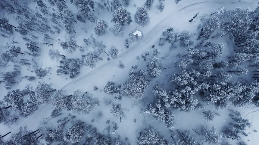 The snowy arctic area shrinks into the distance below