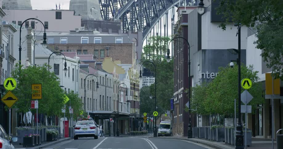 City street through neighborhood and shops