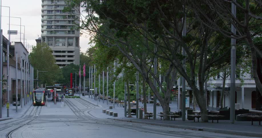 A downtown city is displayed during miday