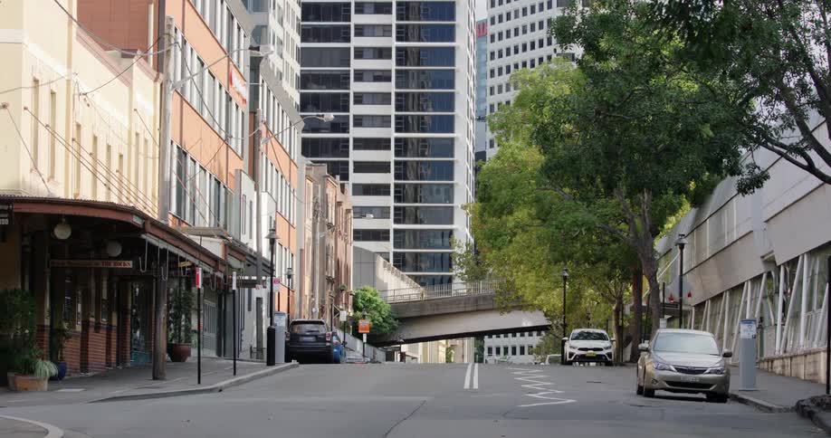 Cars and buildings on a city street