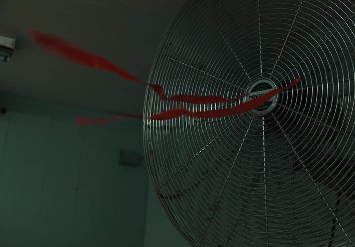Streamers billow in the breeze from a fan