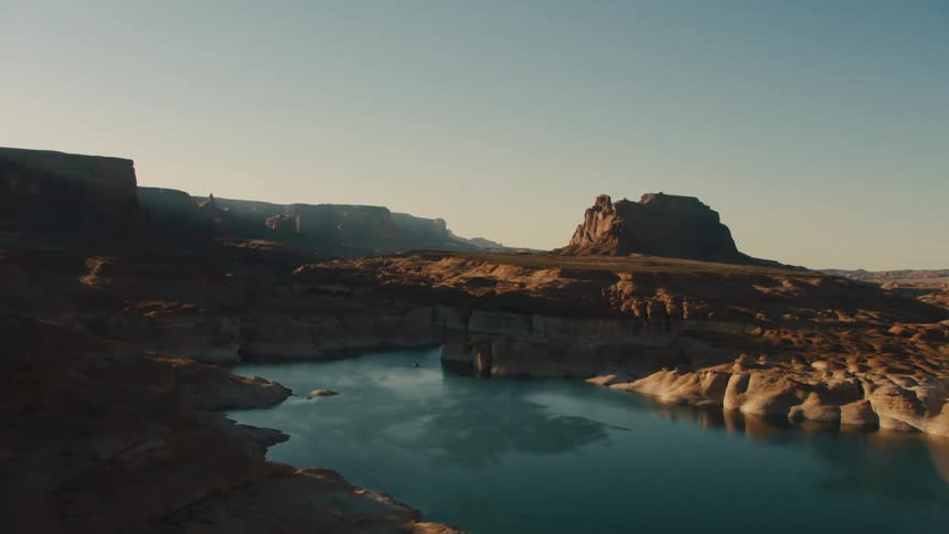 Aerial view of a river running through rock formations
