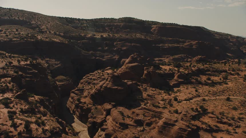 The large canyon has winding path in the center