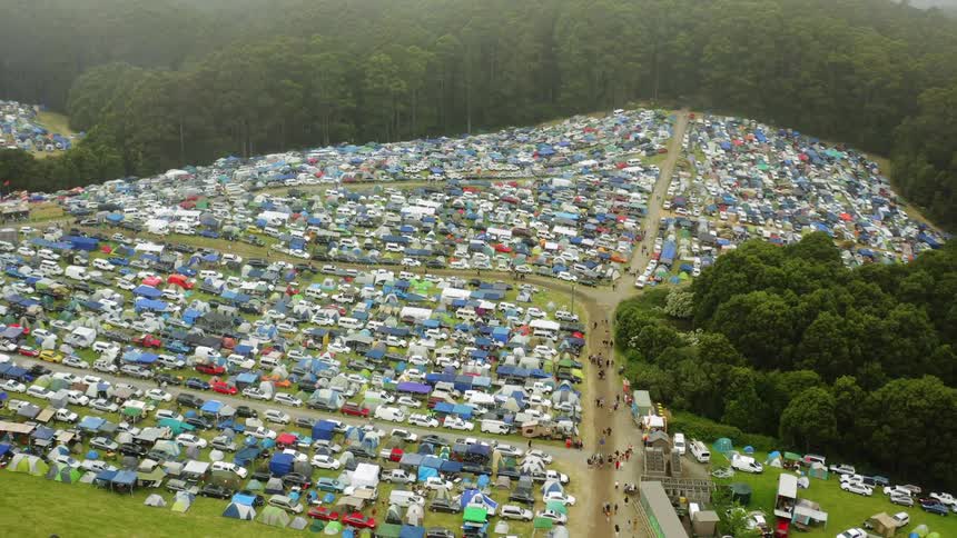 The hills are full of parked vehicles