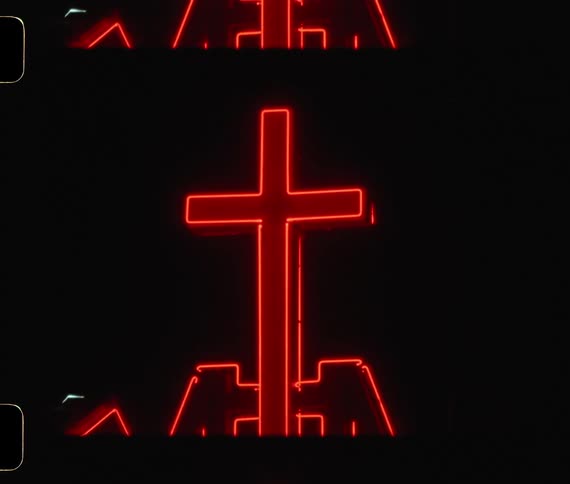Red neon sign caught on film