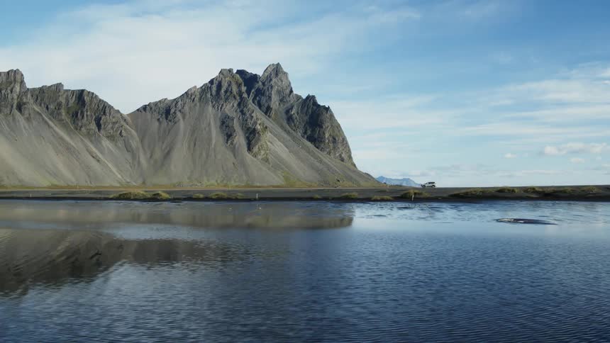 The mountain is lined with water