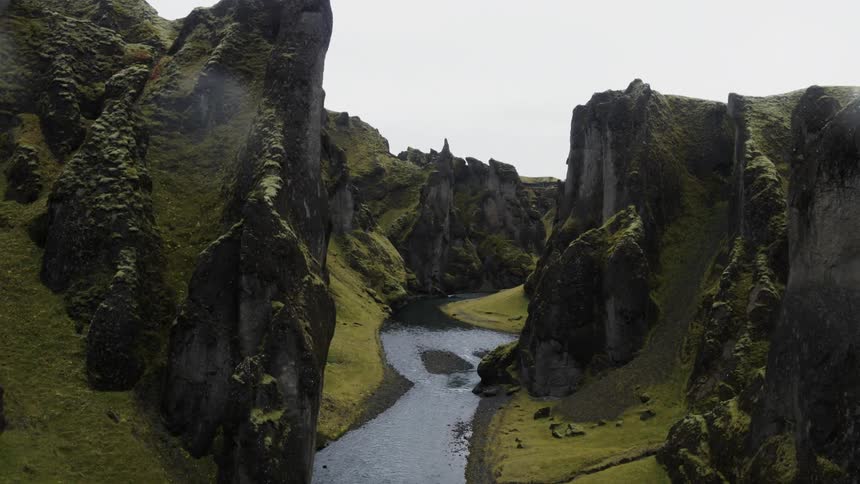 Aerial view of a river and canyons along it