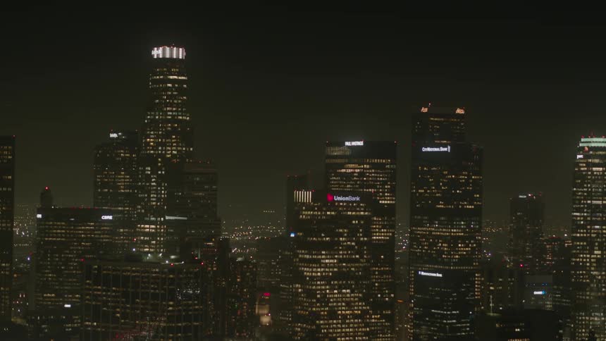 Aerial view of city skyline at night