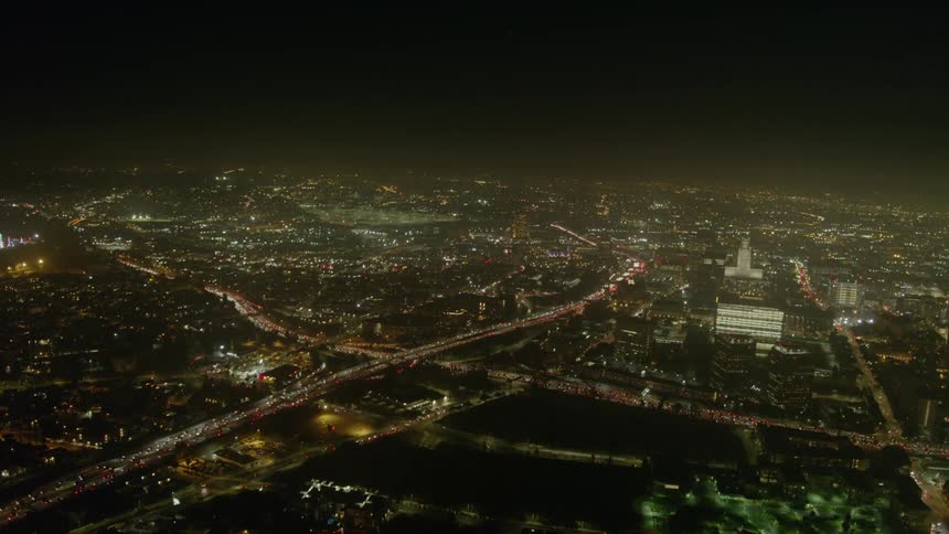 Skyline of the illuminated city at night