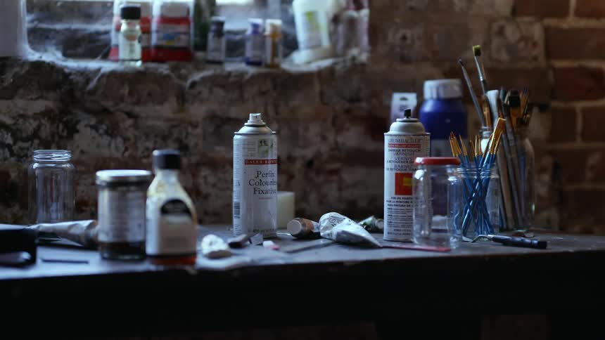 A desk of an artist