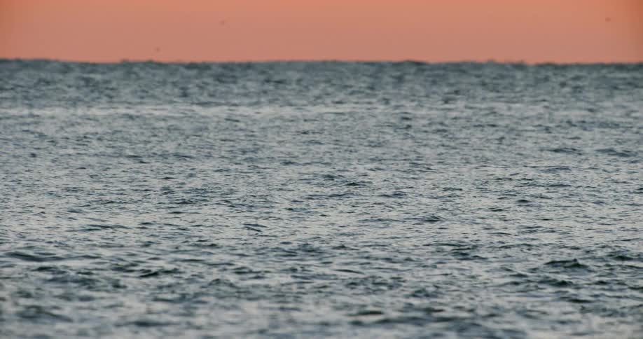 Gentle waves of the ocean under a red sky
