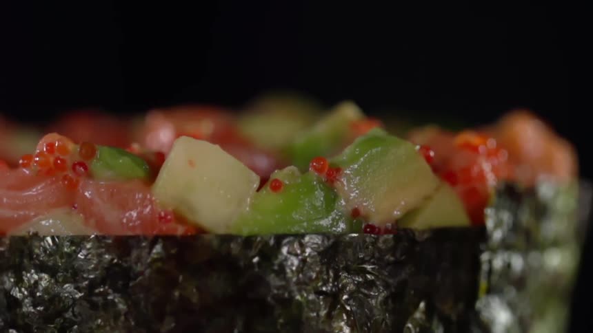 A close up of a sushi roll