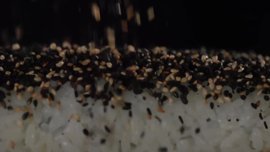 Seeds falling only a block of white rice