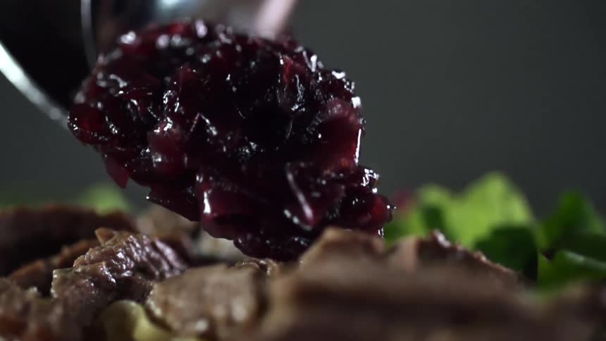 Garnish is put on the steak