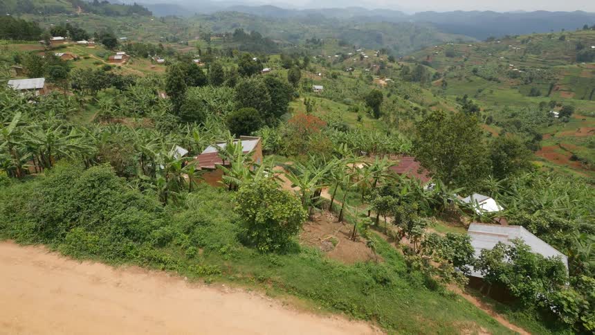 Aerial view of some homes spaced out on a hillside