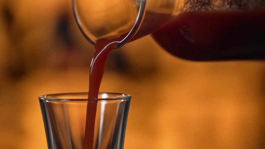 The glass is being filled from a pitcher