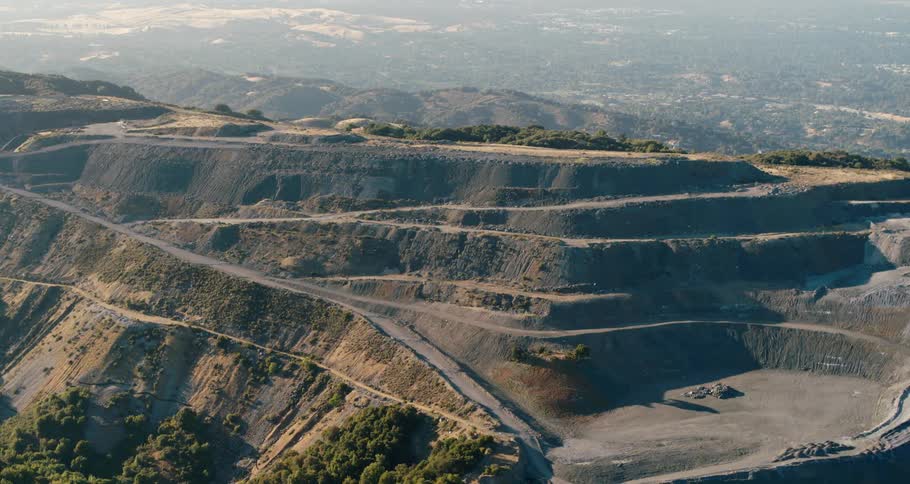 Aerial view of the landscape with hills and rock