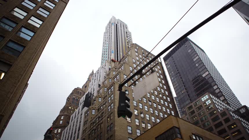 Skyscrapers in city downtown on overcast day