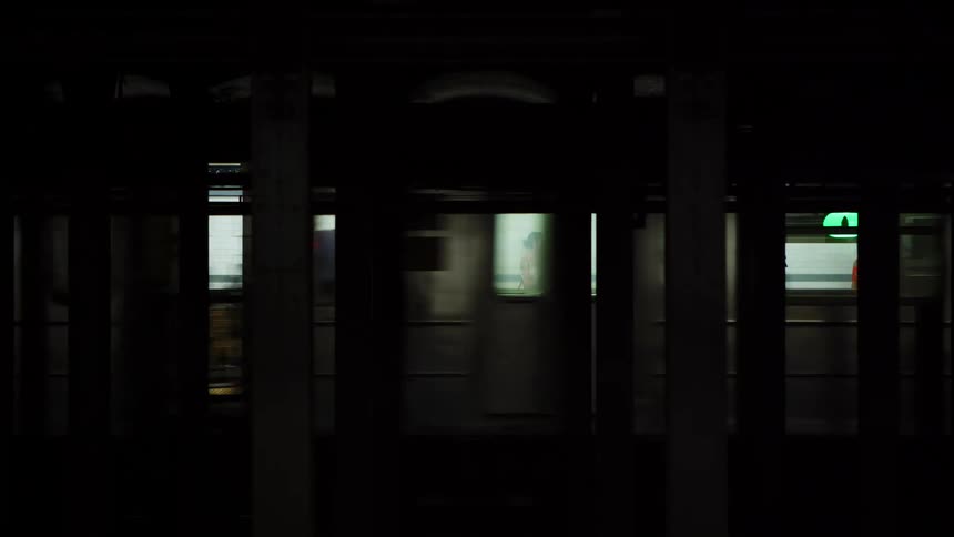 Subway train arrives at station