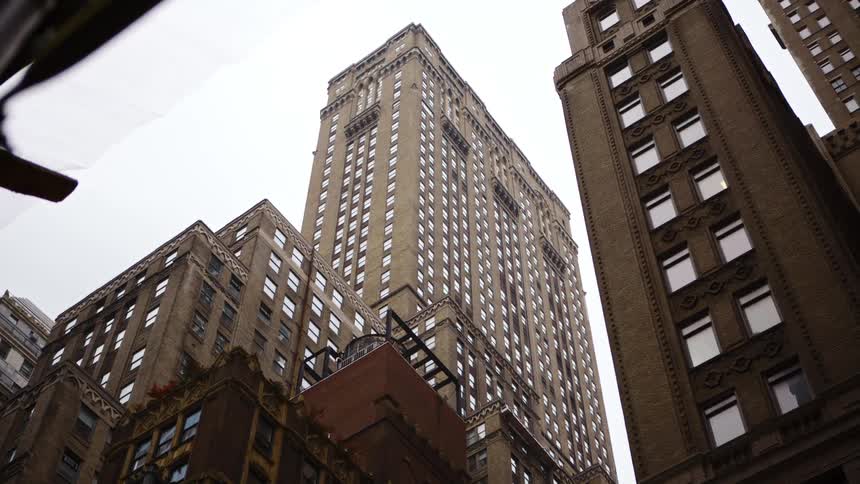 City apartments with office buildings in downtown on a cloudy day