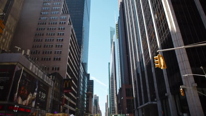 City street with tall buildings in downtown