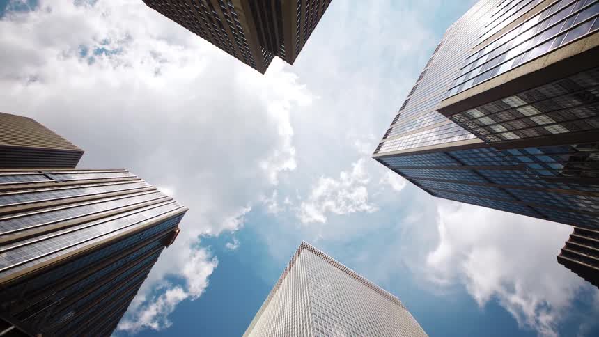 Tall skyscrapers in new york city under the clouds