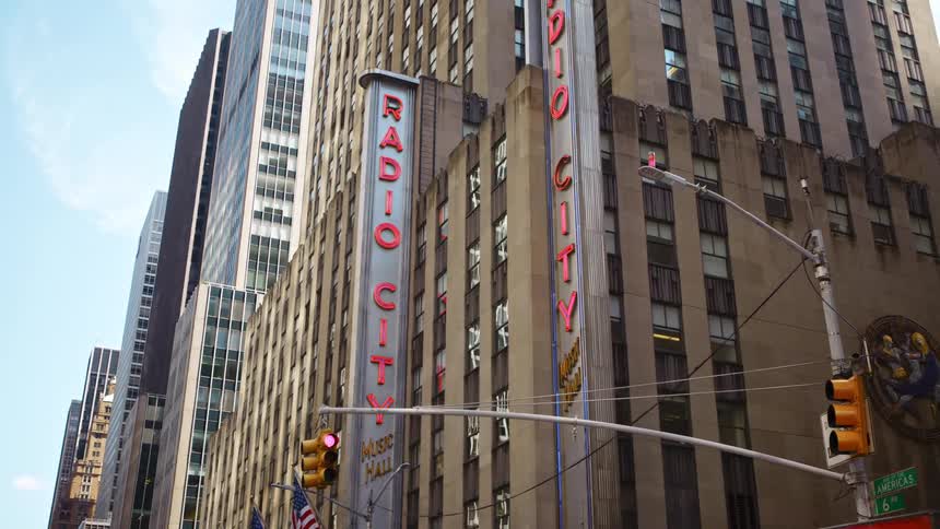 The tall building at the corner is radio city music hall