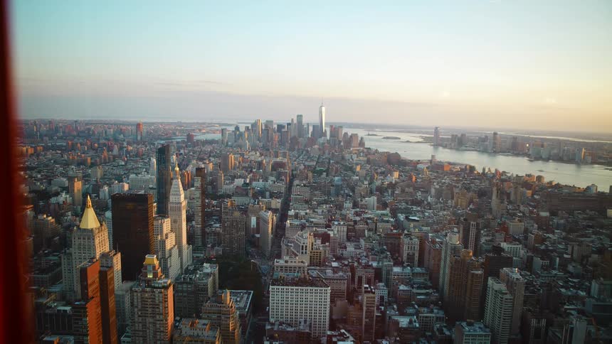 The city is covered with a light fog below