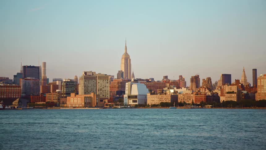 City skyline from a boat in the river