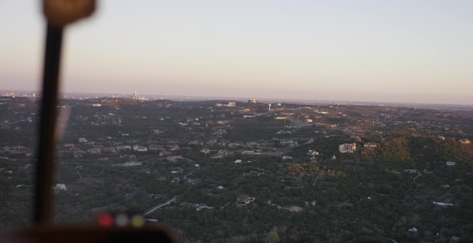 View from an aircraft going over a town