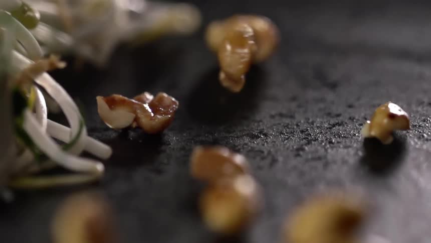 Nuts fall by the bean sprout salad