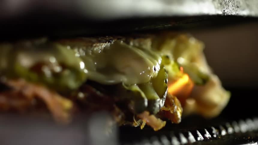 Flat bread sandwich in a press grill