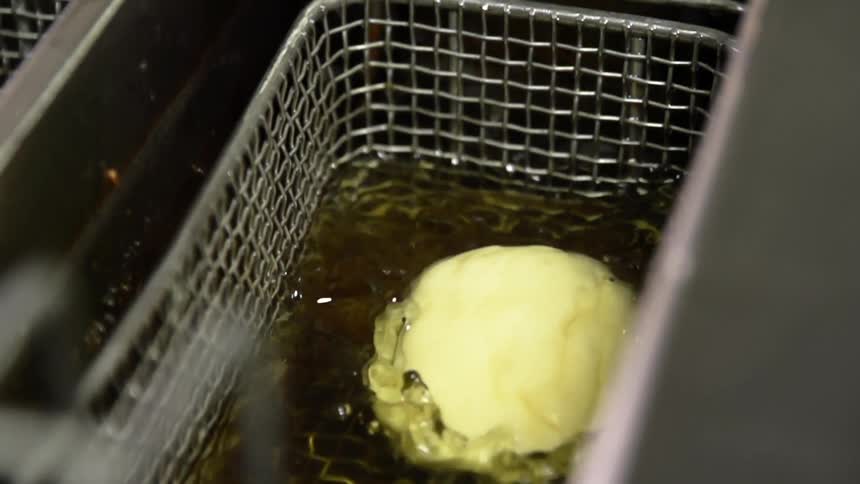 Food thrown in to a deep fryer