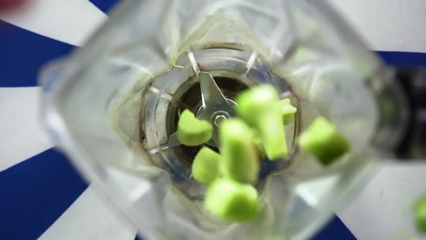 Celery being dropped in to a blender
