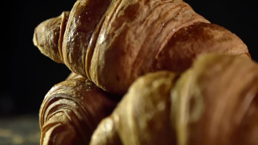 Close up of crescent shaped croissants