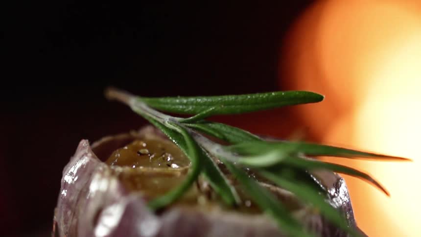 Garnish is dropped on food