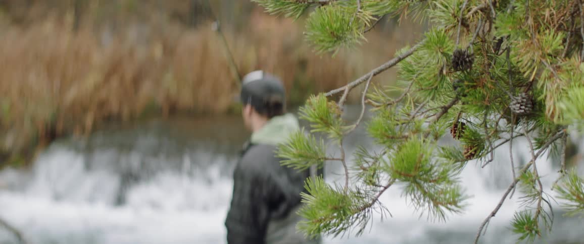 A man fishes in a river