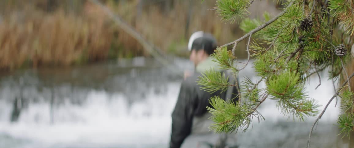 Man fishes in a small river