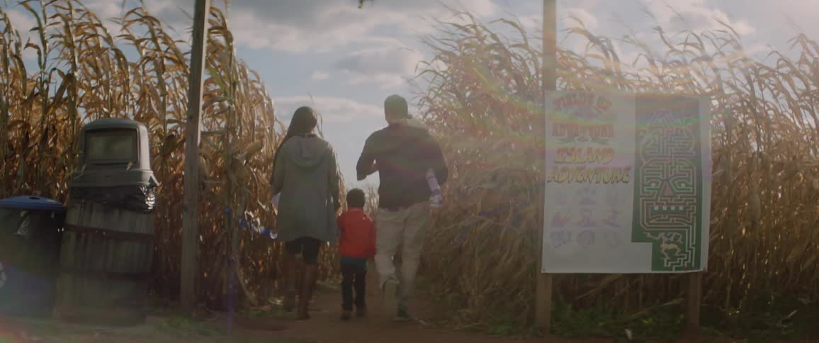 A family enters a corn maze
