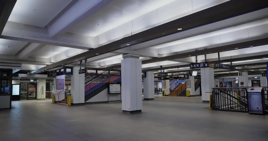 A wide empty corridor at an airport