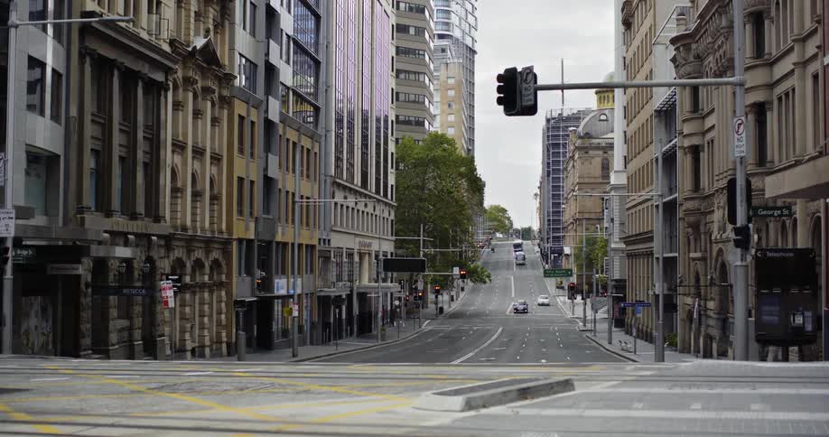 Empty city street during lockdown due to corona virus on a cloudy day