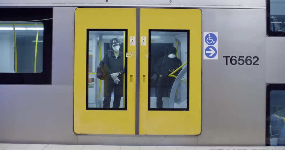 The door closes on two people in the train