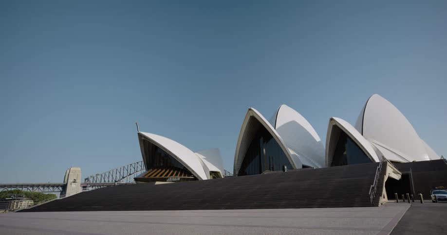 A cement staircase leads up to the sydney opera house