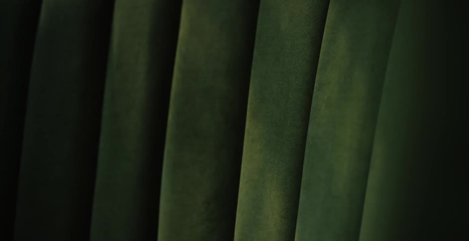 Green folds and pleats appear fromshadowy background